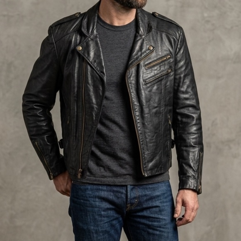 Vtg 80s Mens Berman's Black Leather Motorcycle Bike Zip‎ Up Jacket 42 Made USA